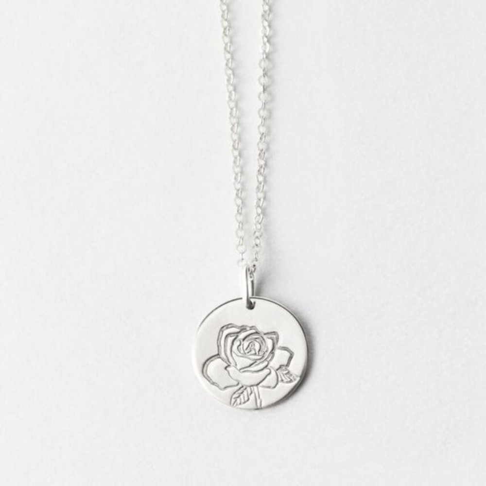 Rose June Birth Flower Engraved Cute Gift Necklace - Picture 3 of 16